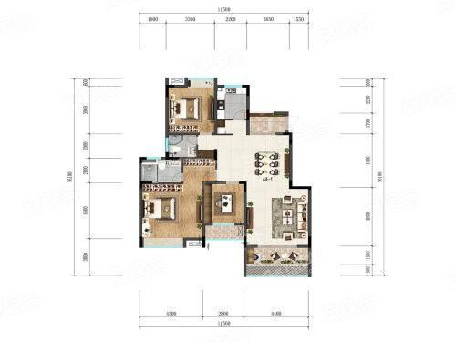 3室2厅2卫1厨， 建筑面积约117.00平米