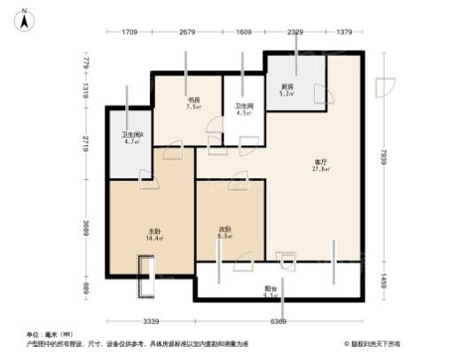 青岛印象·品3居室户型图