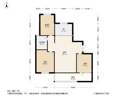 灵山湾·龙玺3居室户型图