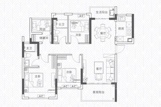 敏捷东樾府建面95平三房 3室2厅2卫1厨
