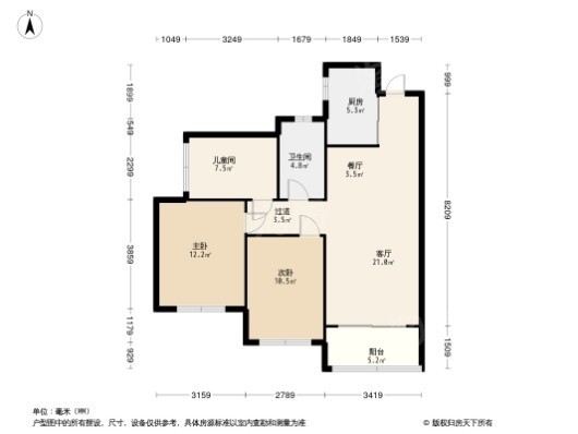 金辉悦步公馆3居室户型图