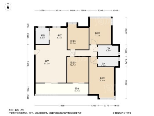中庚香澜4居室户型图