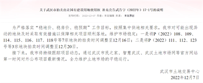 武汉市第五次土拍第一场发布延期公告