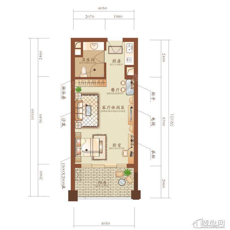 406户型1室2厅1卫1厨 49.00㎡