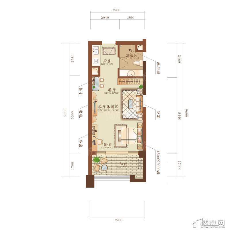 403户型1室2厅1卫1厨 49.00㎡