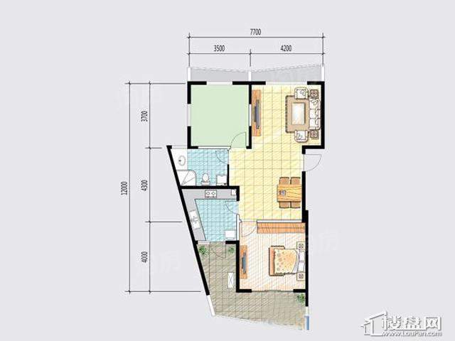 7号楼H-1户型2室2厅1卫 96.00㎡