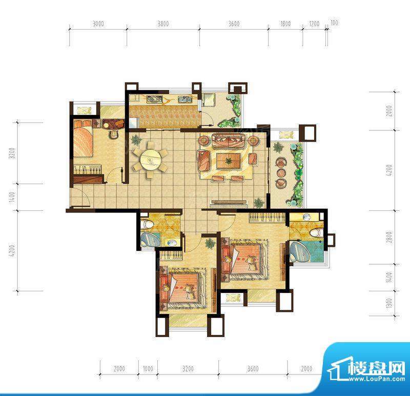美的城高层 G1户型1面积:126.70平米