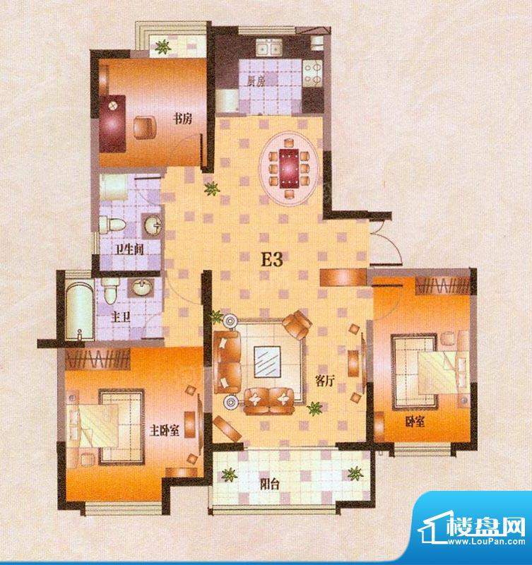 中茵龙湖国际E3户型面积:129.50平米