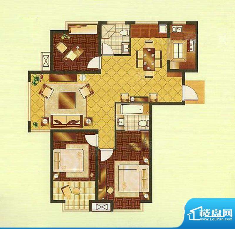 中茵龙湖国际D1户型面积:128.85平米