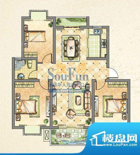 世纪尊园户型图 3室面积:111.98平米