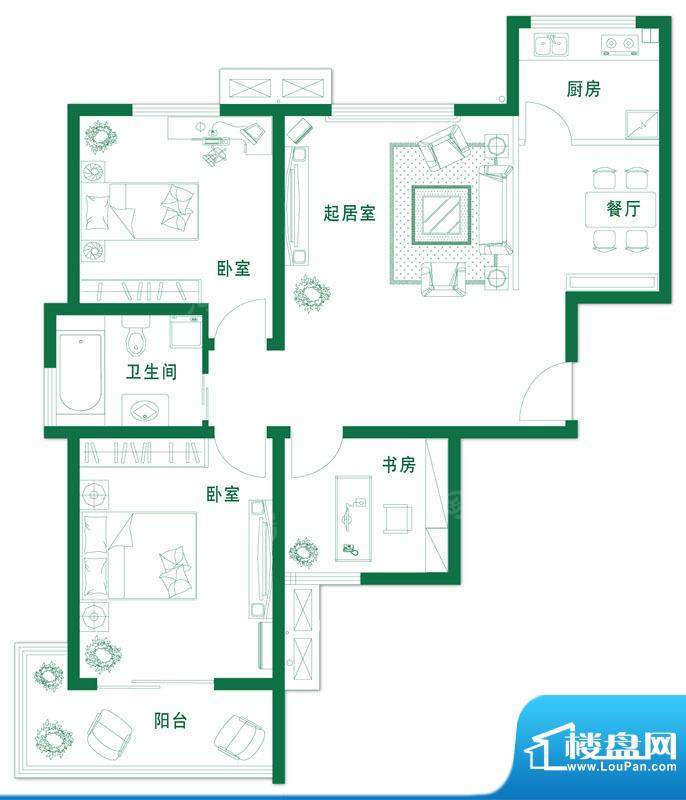 万豪绿城中心小高层面积:102.00平米