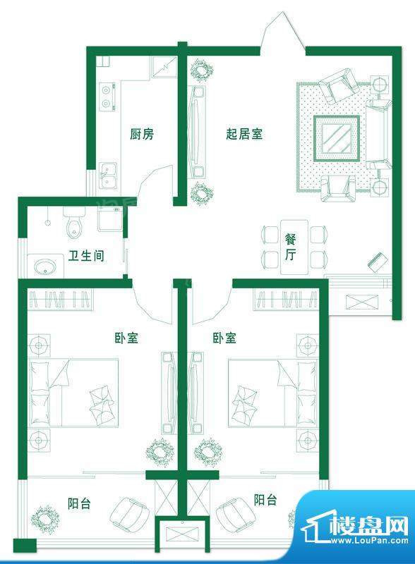 万豪绿城小高层户型面积:86.00平米