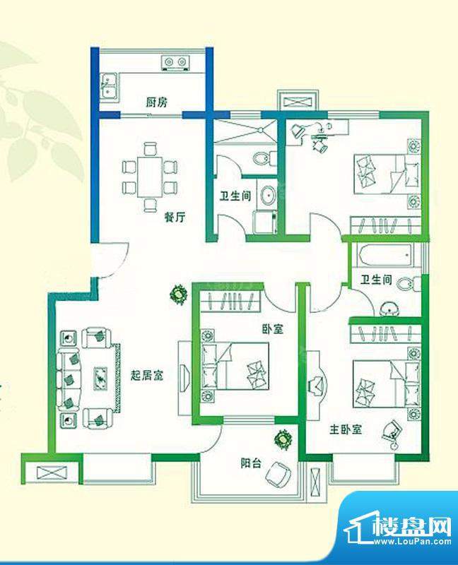 万豪绿城C1户型 3室面积:124.00平米