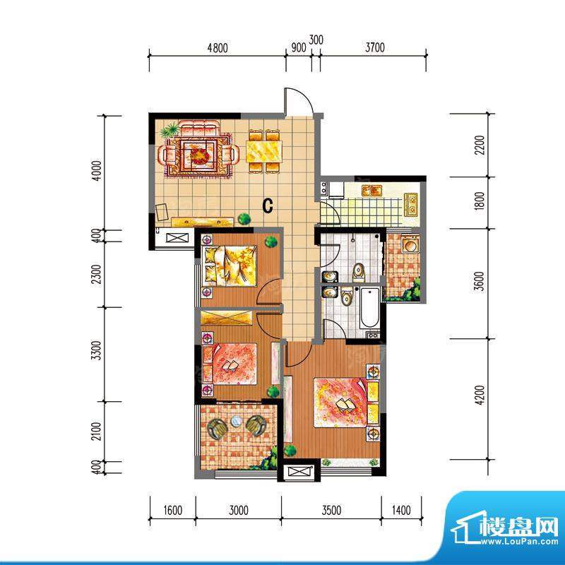 尚仕名邸C户型 3室2面积:106.00平米