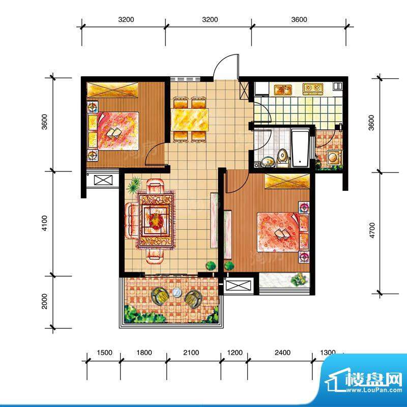 尚仕名邸H户型 2室2面积:91.00平米