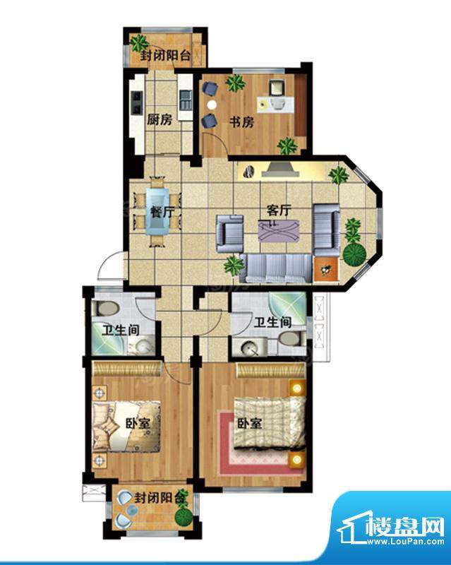 丰惠华丽家族A7 3室面积:128.00平米