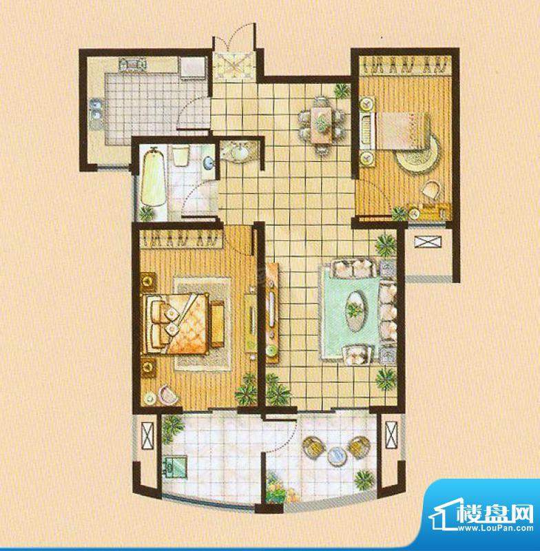 翠湖御景A8户型两室面积:101.92平米