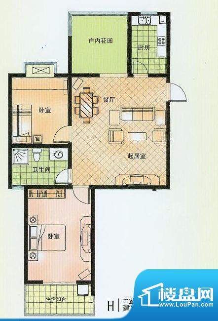 昌隆贵和苑H户型 2室面积:102.98平米