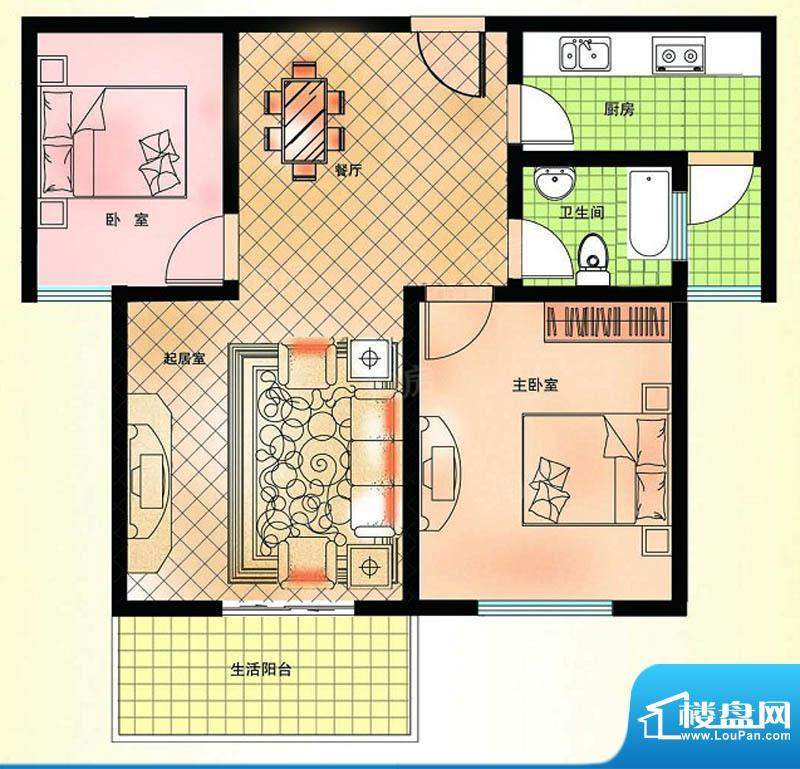 昌隆贵和苑B户型 2室面积:86.40平米