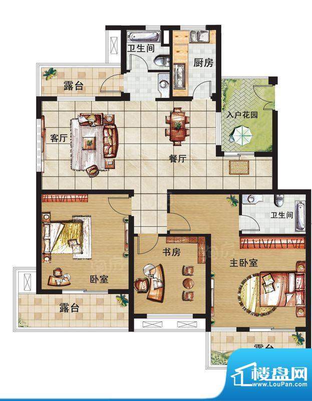 天悦华景4F户型 3室面积:118.00平米