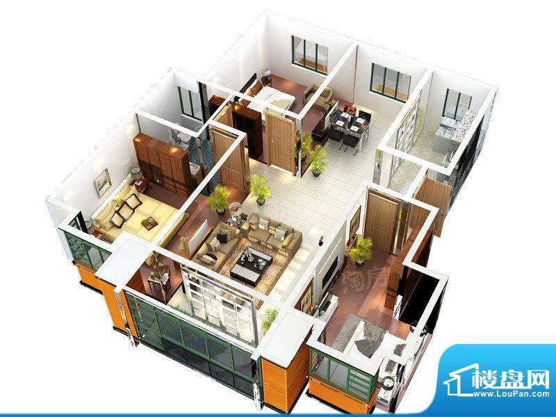 万祥花园D户型 3室2面积:129.29平米