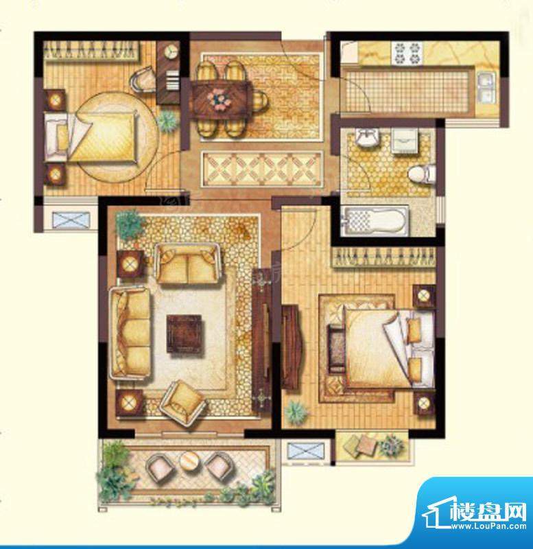 依云城邦云顶A户型 面积:89.00平米