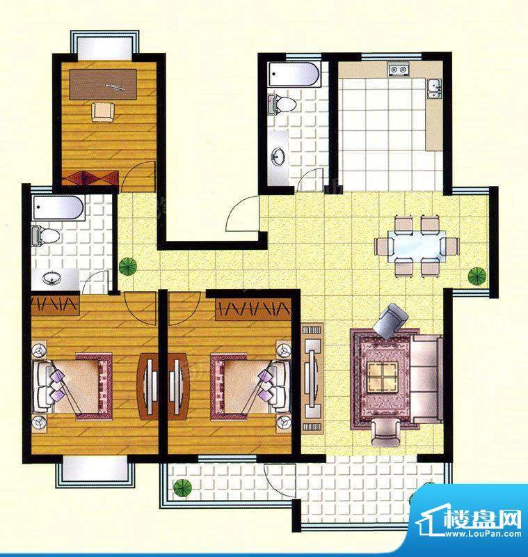 金牛湾都市花园G户型面积:129.00平米