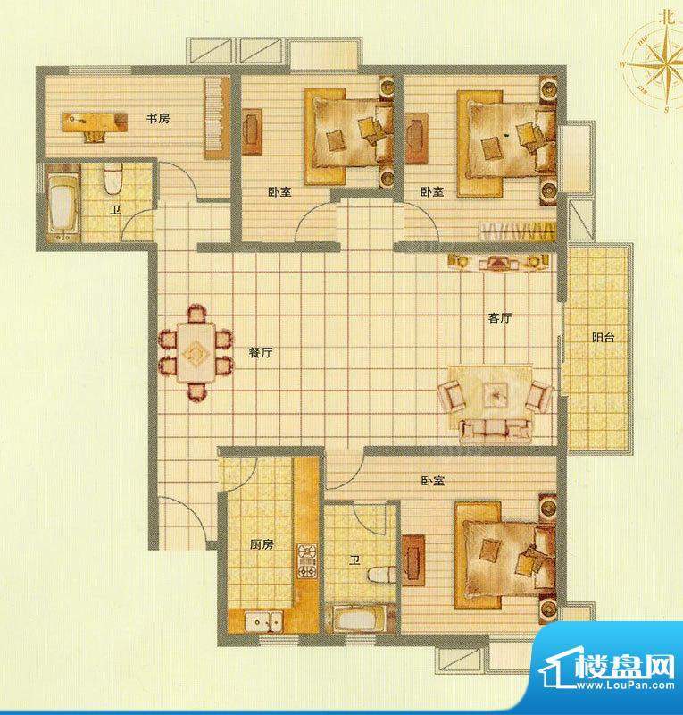 九龙湖·福地阁B户型面积:95.00平米