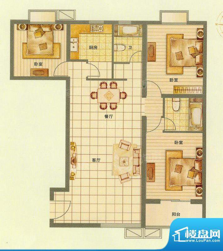 九龙湖·福地阁D户型面积:135.00平米