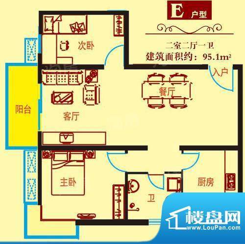九龙湖·福地阁E户型面积:95.10平米