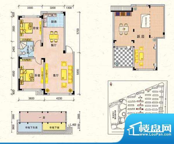 东田青年城二期G户型面积:93.00平米