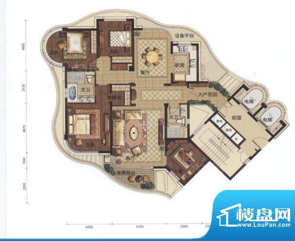 香湖郡8号楼J户型西面积:194.00m平米