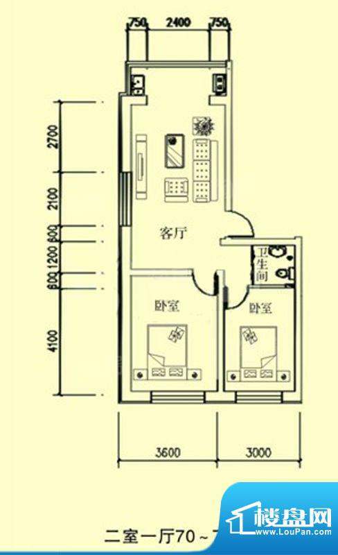 文龙家园I户型图 2室面积:70.00平米