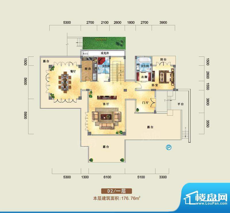 鸿洲江山D2独栋别墅面积:588.97平米