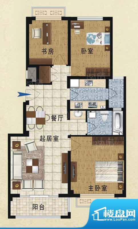 海景苑B2户型图 3室面积:103.01平米