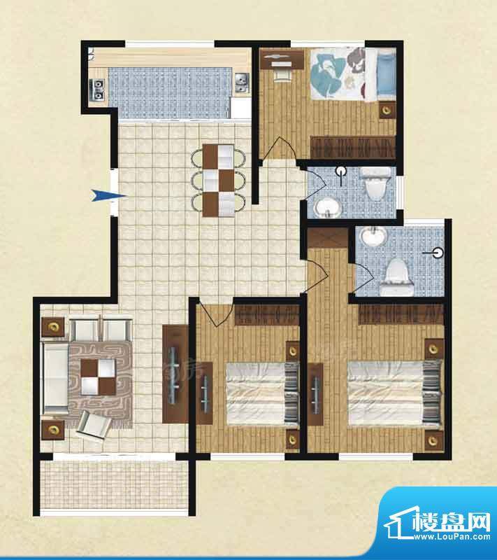 海景苑I2户型图 3室面积:134.09平米
