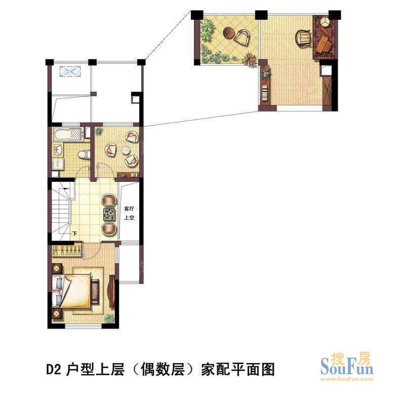 浦发御园D2户型上层面积:88.00平米