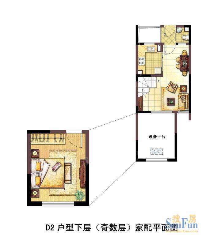 浦发御园D2户型下层面积:88.00平米