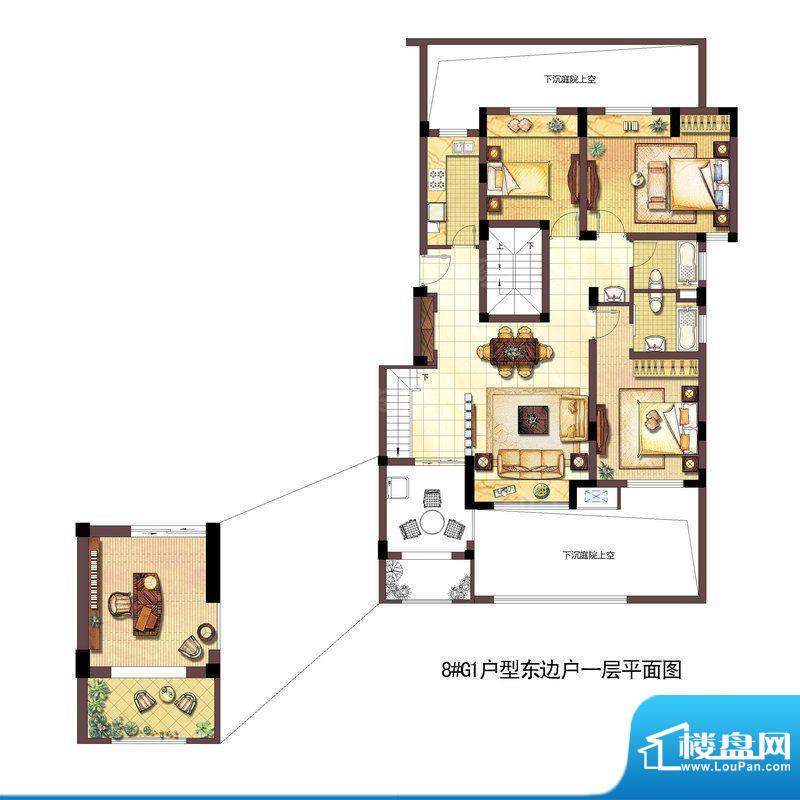 浦发御园8#G1户型东面积:127.00平米