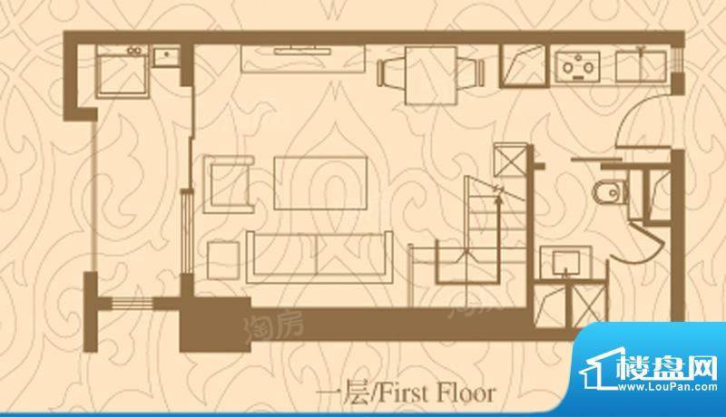 中心公馆D户型一层 面积:44.94平米