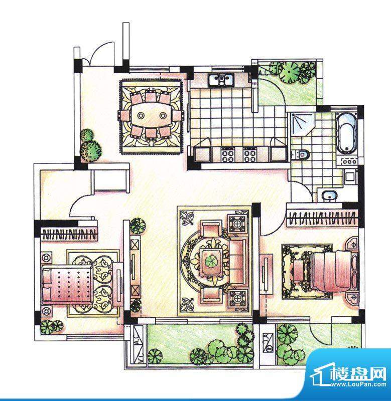 风荷丽景尚城别墅B户面积:132.00平米