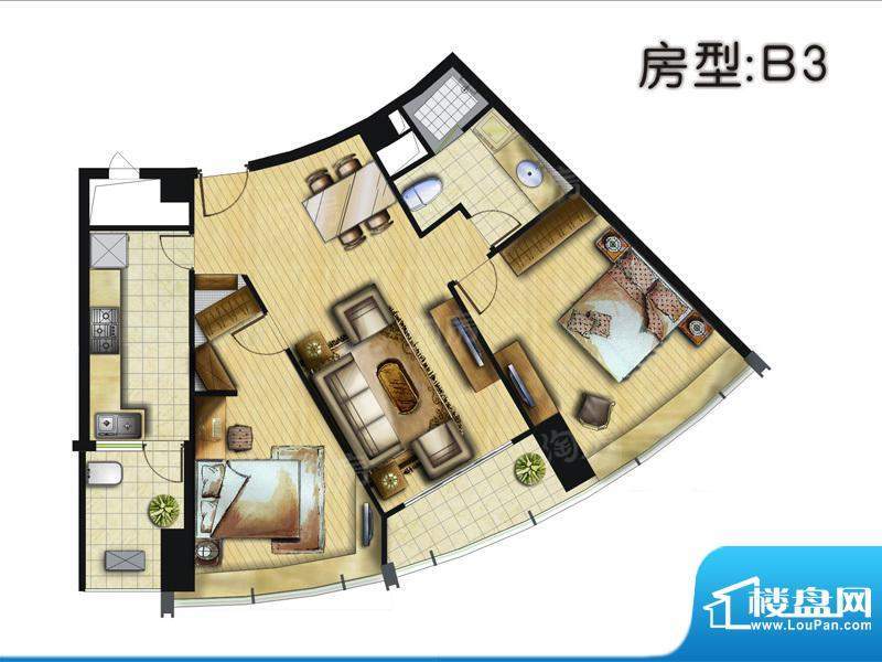 碧云公馆B3户型 2室面积:105.00平米