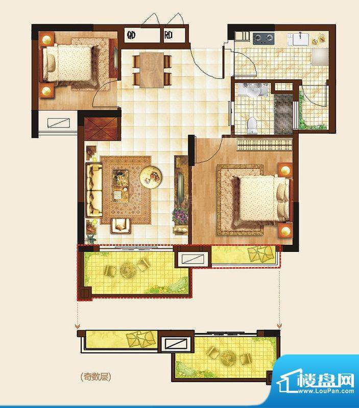 亿丰怡家公馆B-2户型面积:72.00m平米
