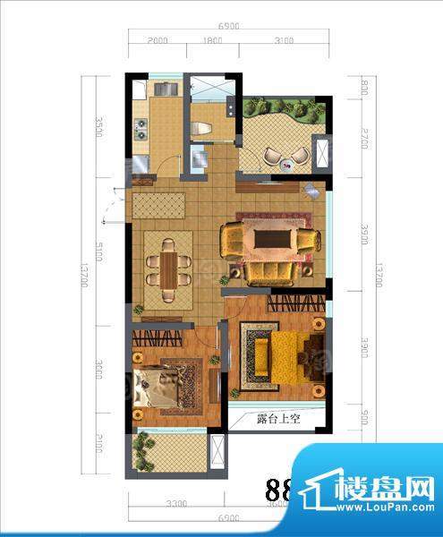 达多灏庭A户型图-2 面积:88.26m平米