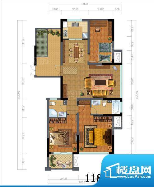 达多灏庭D户型图-2 面积:118.93m平米
