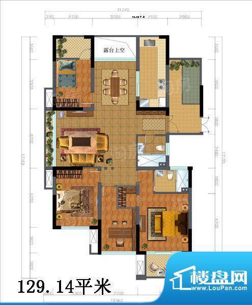 达多灏庭E户型图-2 面积:129.14m平米