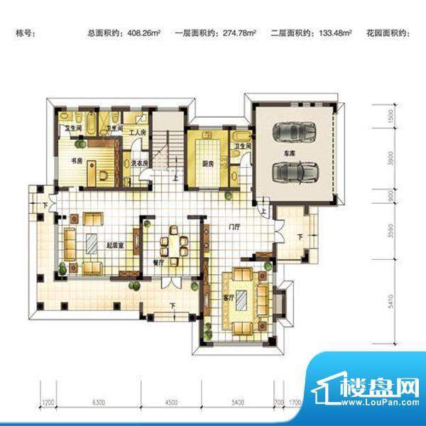 香林群岛户型13一层面积:408.26m平米