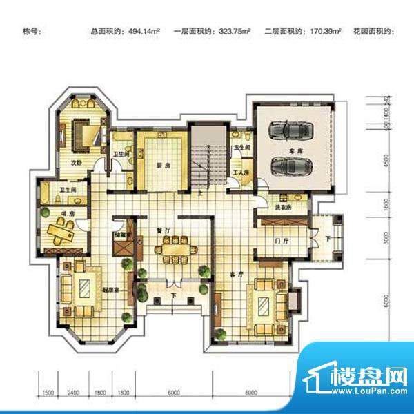 香林群岛户型14一层面积:494.14m平米
