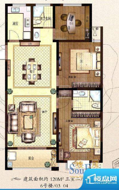 玫瑰恬园高层大户型面积:120.00m平米