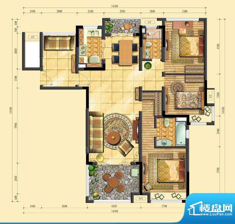 蓝光名仕公馆C2户型面积:144.00m平米